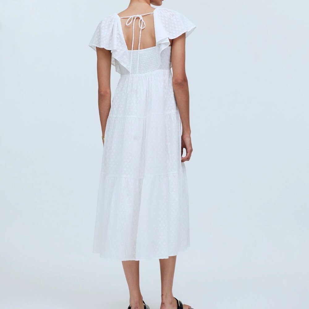 Madewell Tie-Back Flutter-Sleeve Tiered Midi Dress White NQ594 Size 0 - Picture 2 of 10